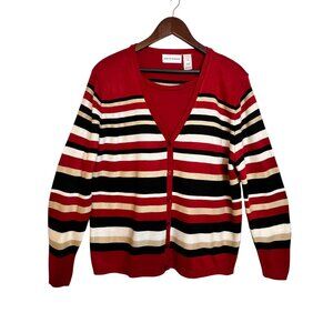 Alfred Dunner Red Stripe Layered Sweater XL Womens USA-Made Office Comfort Warm